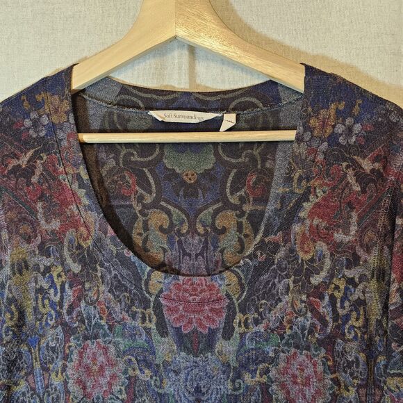 Soft Surroundings Asymmetric Hem Dark Floral Artsy Tunic Size PM Petite Medium - Picture 4 of 9